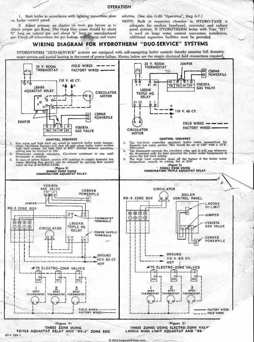 Honeywell L8024B aquastat wiring instructions