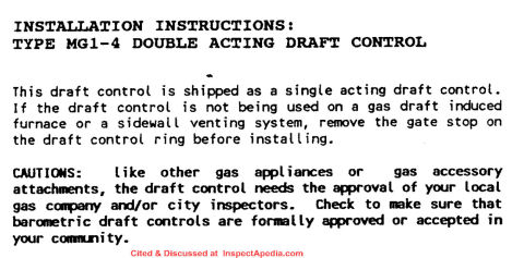 MG1-4 Double Acting draft control installation instructions excerpt - cited & discussed at InspectApedia.com