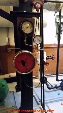 High and low pressure steam gauges at Pratt -(C) Daniel Friedman at InspectApedia.com
