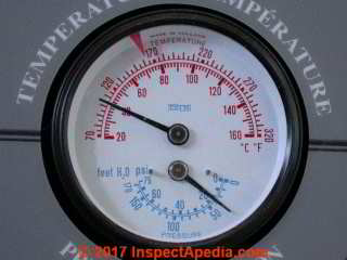 Radiant heat tempearture gauge on an electric Thermolec boiler (C) Daniel Friedman