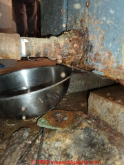 Leaky steam boiler: damage assessment procedure decides if the boiler should and can be repaired (C) Daniel Friedman at InspectApedia.com