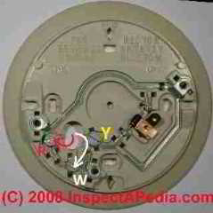 Honeywell thermostat backing plate showing wiring connections