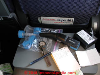 Cassett sampler for airborne particulates on a commercial airline flight in the U.S. in 2000 (C) InspectApedia.com