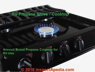 Propane gas cooktop for an RV, provided by Atwood at Inspectapedia.com or purchase at www.askforatwood.com