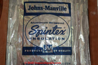 Johns Manville Spintex foil faced mineral wool or stone wool insulation (C) InspectApedia.com Dan K