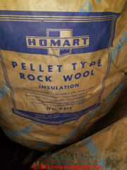 Sears Homart Pellet Type Rock Wool Insulation packaging (C) InspectApedia.com Coleman