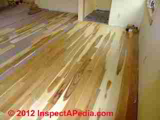 Hickory flooring being installed © D Friedman at InspectApedia.com 