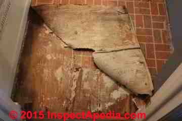 Red brick pattern flooring without asbestos (C) InspectApedia PC