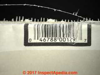 Celotex fiber reinforced drywall with UPC 0 46788 00129 7 (C) InspectApedia.com