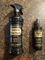 SCI Countertop spray cleaner & spray sealant on a granite kitchen countertop (C) InspectApedia.com