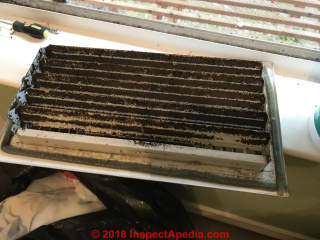 Very dirty ceiling air supply register might also contain mold (C) InspectApedia.com Shannon
