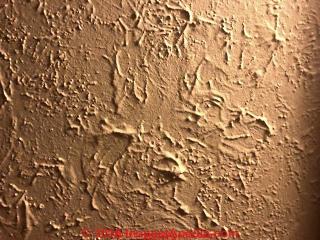 Textured paint or coating on cellulose-based plaster board (C) InspectApedia.com