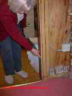 Client pointing to area where applicator sprayed CalBrite (C) Daniel Friedman