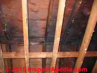 Chimney fire damage left charred roof sheathing & framing as an odor source (C) Daniel Friedman