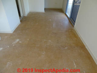 Exposed particle board off-gas odor, skin, eye irritation troubleshooting & sealing (C) Inspectapedia.con A.W. .