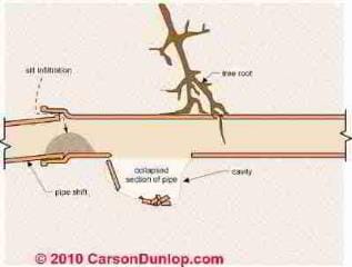 Clay sewer piping defects (C) Carson Dunlop Associates