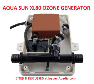 AquaSun XL80 ozone generator for spas cited at InspectApedia.com