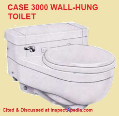Case model 3000 wall-hung back-flush toilet cited & discussed at InspectApedia.com