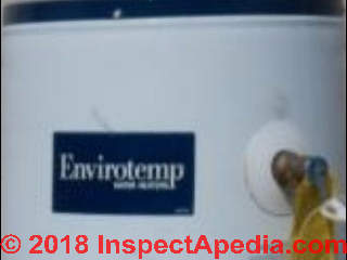 Envirotemp water heater identification label (C) InspectApedia.com
