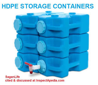HDPE waer containers that canwithstand freezing from SaganLife cited & discussed at Inspectapedia.com
