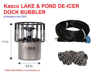 Pond or lake or dock freeze protection, boat bubbler, from Kasco at InspectApedia.com