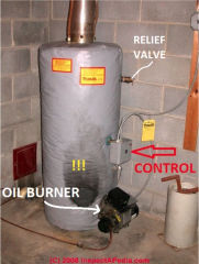 Oil fired water heater controls (C) InspectApedia.com