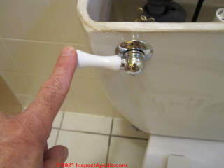 Toilet flush handle (C) Daniel Friedman at InspectApedia.com