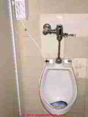 Urinal with flushometer valve © D Friedman at InspectApedia.com 