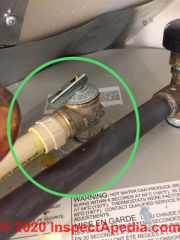 Water heater pressure relief valve corrosion leaks (C) InspectApedia.com Karla
