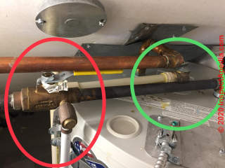 Thermal expansion control valve on water heater - leaking (C) InspectApedia.com Karla