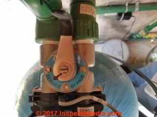 Fleck water softener bypass valve in the SERVICE or "in use" mode (C) Daniel Friedman