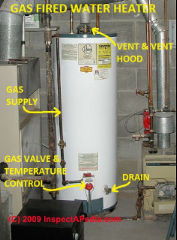 Rheem gas fired water heater (C) InspectApedia.com