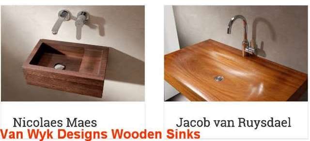 Wooden sinks from Van Wyck Dutch Design, www.vanwijkduitchdesign.nl at InspectApedia.com