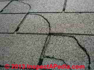 Classic thermal splitting asphalt shingles following a stair step pattern (C) Daniel Friedman