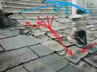 Cupped asphalt shingles, also fishmouthed (C) D Friedman