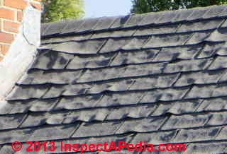 Fishmouthed roof shingles (C) Daniel Friedman