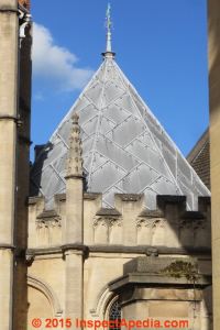 Hexagonal pyramid roof, Oxford UK (C) Daniel Friedman at InspectApedia.com