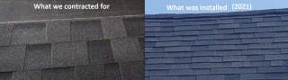wrong shingles installed and roof damage (C) InspectApedia.com Melanie