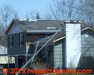 Staggered roof shingle nailing pattern (C) InspectApedia.com Daniel Friedman