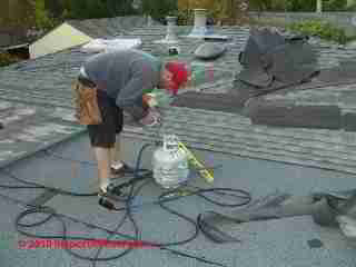 Photograph of  really worn out asphalt roof shingles
