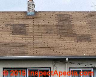 Asphalt roof shingle ladder pattern installation becomes apparent as shingles lose granules (C) Daniel Friedman