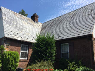 Evaluate slate roof condition to decide on repair or replace (C) InspectApedia.com Cathy