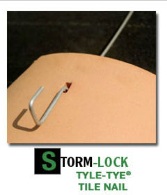 Storm-Lock Tyle-Tye Tile Nail system fdor securing roof tiles to the roof deck, cited & discussed at InspectApedia.com