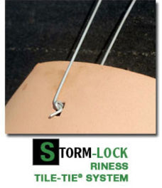 Storm-Lock Tyle Tie Riness Tile Tie system for securing roofing tiles to the roof deck, cited & discussed at Inspectapedia.com