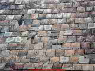 Thin worn out loose sliding roofing slates