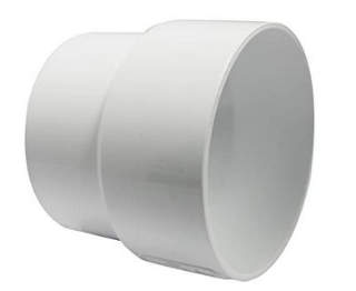 3-inch to 4-inch PVC pipe adapater can be used at an outlet tee or septic tank (C) InspectApedia.com
