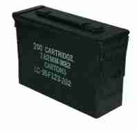 Ammo box 30 cal used as an emergency toilet for camping or in a disaster zone
