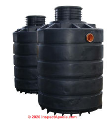 black polyethylene (plastic) septic tanks from Atlantis, a UK provider atlantistanks.co.uk  at InspectApedia.com