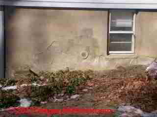 Septic tank location by house drain © D Friedman at InspectApedia.com 