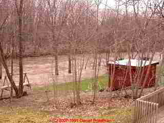 Flooding of Wappingers Creek along area where septic drainfields are installed (C) Daniel Friedman at InspectApedia.com